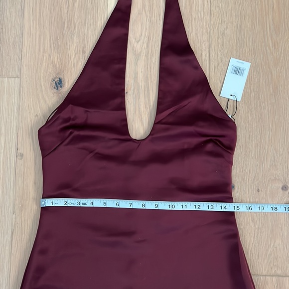 NWT JASON WU  Burgundy Plunging U-Neckline Halter Satin Dress - Small - Picture 12 of 16